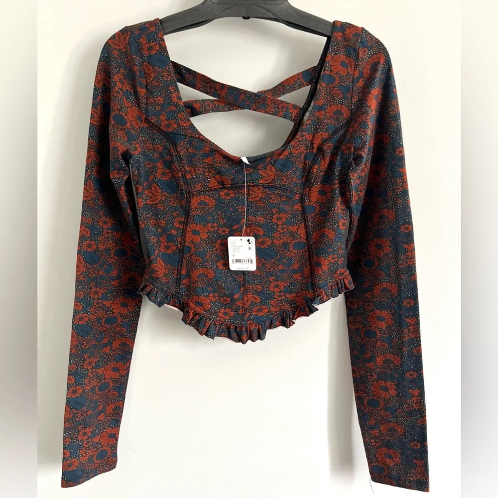 FREE PEOPLE Melanie Long Sleeve Floral Top - Size XS - Crisscross Back - NWT